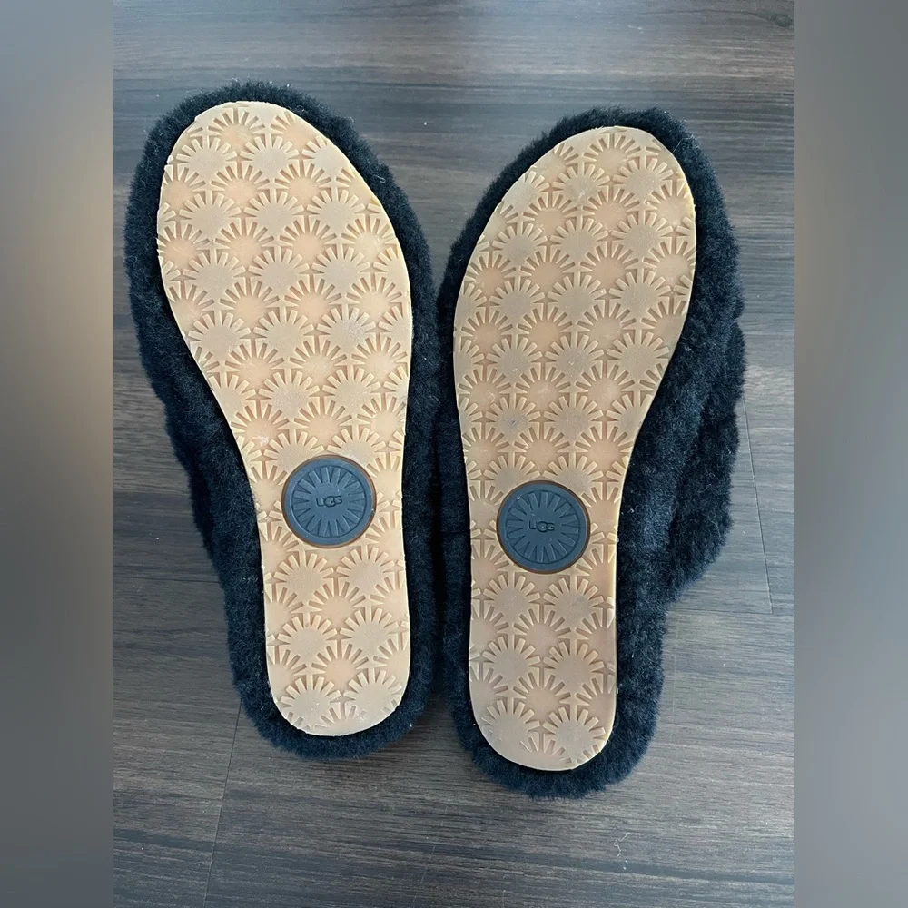 UGG Black Fluffy Sandals - Picture 7 of 8